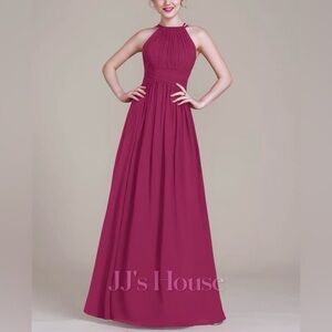 JJ’s House A-line Scoop Floor-Length Chiffon Bridesmaid Dress Pink Ruffle Size 8